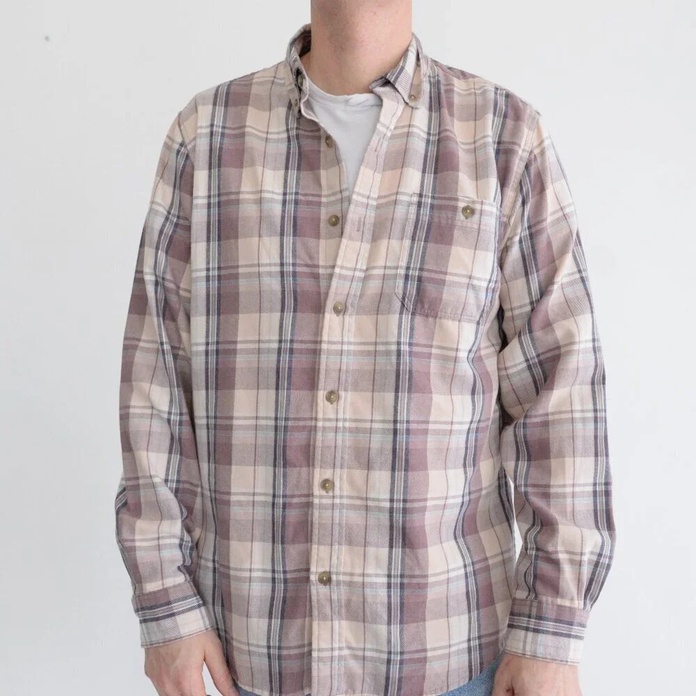 Weatherproof Purple And Cream Checker Print Button Up  Dress Shirt Size Medium